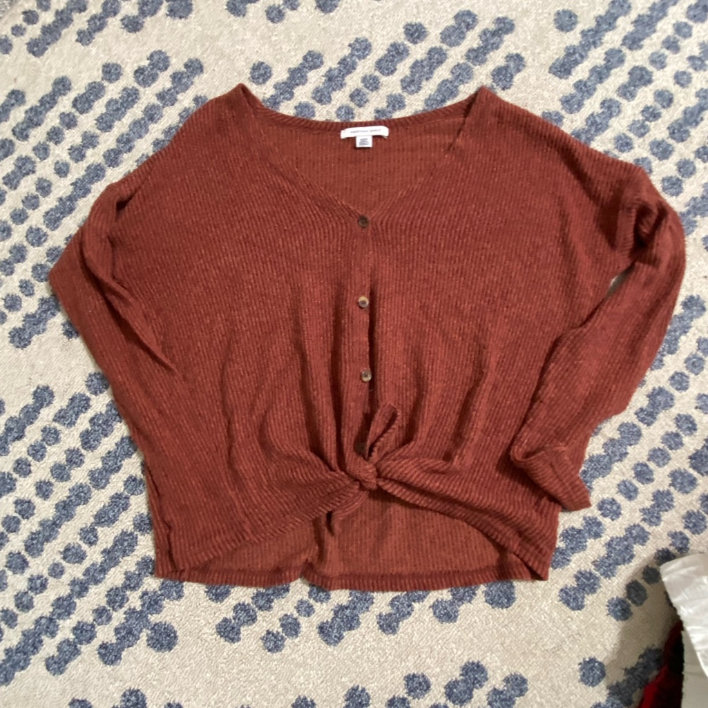 American Eagle Cropped Tie V-Neck Sweater